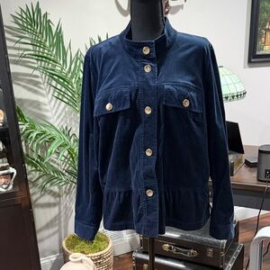 J.Jill Women's navy blue corduroy blazer with peplum ruffle bottom Size Large